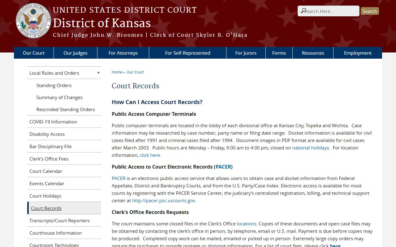 Cheyenne County court dockets federal District of Kansas records