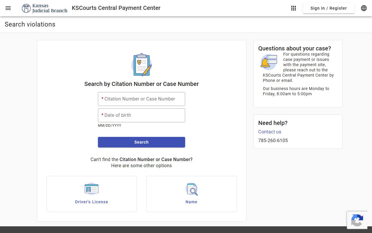 Cheyenne County traffic court records Central Payment Center search fields