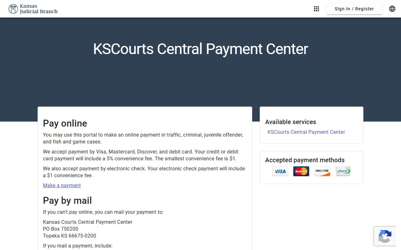 Cheyenne County traffic court records Kansas Central Payment Center payment page