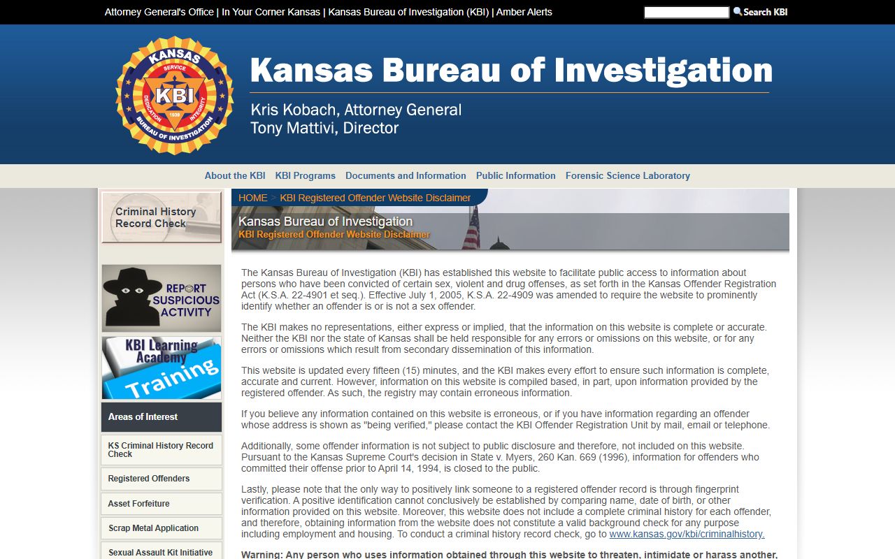 Cheyenne County warrant records and Kansas offender registry access distinction